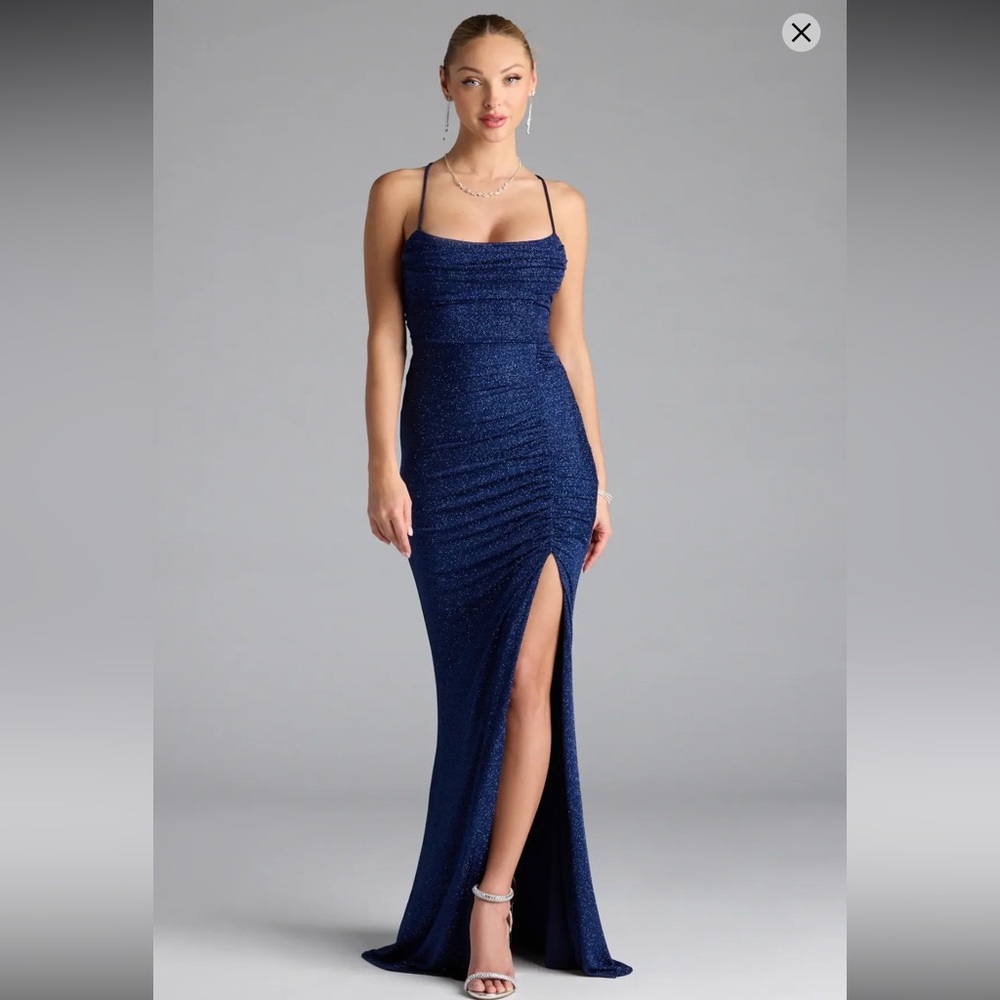 Diane Lace-Up Slit Mermaid Glitter Formal Dress